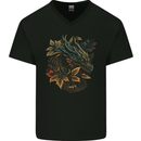 A Dragon in Nature Fantasy Mens V-Neck Cotton T-Shirt Black
