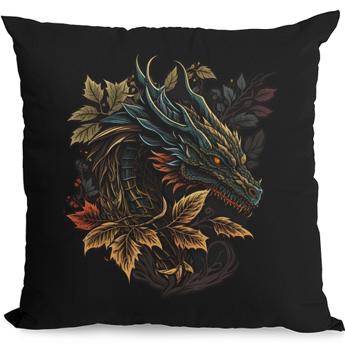 A Dragon in Nature Fantasy Mens Womens Kids Unisex Black Cushion Cover