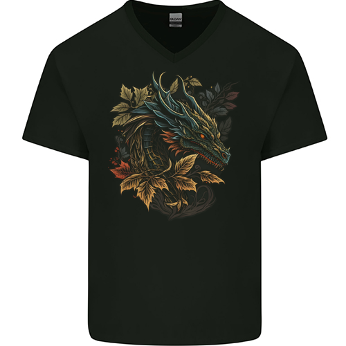 A Dragon in Nature Fantasy Mens Womens Kids Unisex Black Mens V-Neck T-Shirt