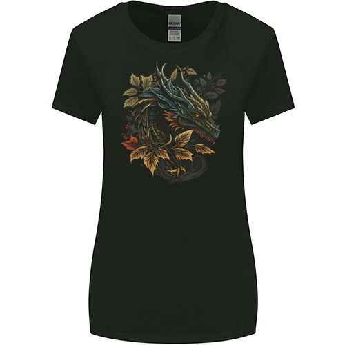 A Dragon in Nature Fantasy Mens Womens Kids Unisex Black Womens Missy Fit