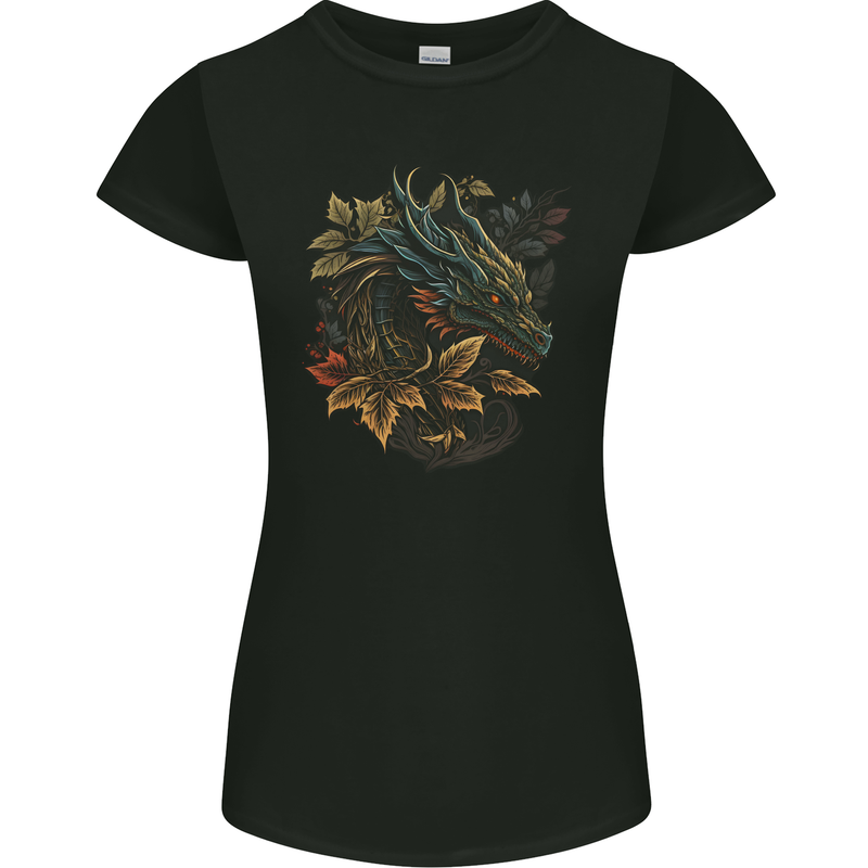 A Dragon in Nature Fantasy Womens Petite Cut T-Shirt Black