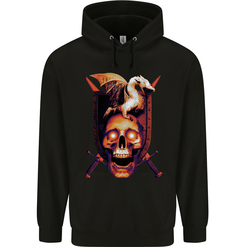 A Dragon on a Skull Swords Fantasy Demon Childrens Kids Hoodie Black