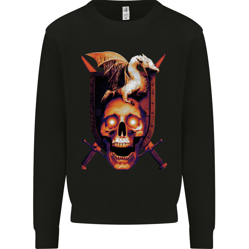 A Dragon on a Skull Swords Fantasy Demon Kids Sweatshirt Jumper Black