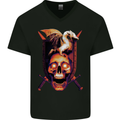 A Dragon on a Skull Swords Fantasy Demon Mens V-Neck Cotton T-Shirt Black