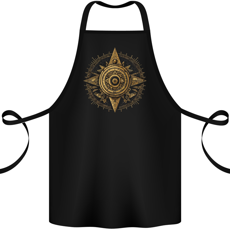 A Fantasy Gold Compass Cotton Apron 100% Organic Black