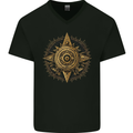 A Fantasy Gold Compass Mens V-Neck Cotton T-Shirt Black