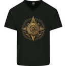 A Fantasy Gold Compass Mens V-Neck Cotton T-Shirt Black