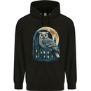 A Fantasy Owl Sitting on a House With Moon Childrens Kids Hoodie Black