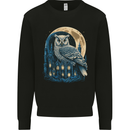 A Fantasy Owl Sitting on a House With Moon Kids Sweatshirt Jumper Black