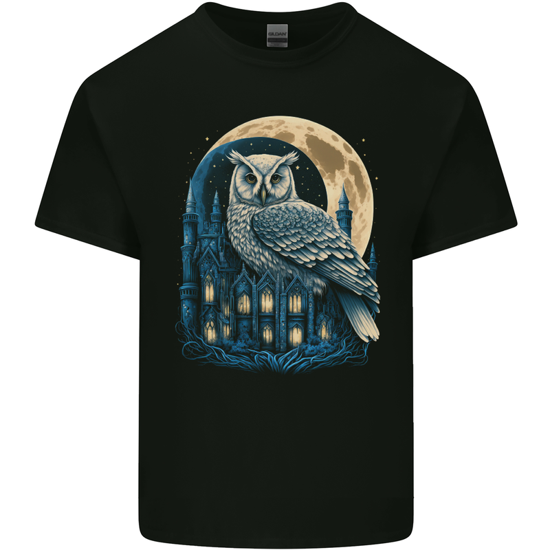 A Fantasy Owl Sitting on a House With Moon Kids T-Shirt Childrens Black