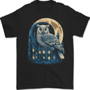 A Fantasy Owl Sitting on a House With Moon Mens Gildan Cotton T-Shirt Black