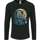 A Fantasy Owl Sitting on a House With Moon Mens Long Sleeve T-Shirt Black