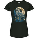 A Fantasy Owl Sitting on a House With Moon Womens Petite Cut T-Shirt Black