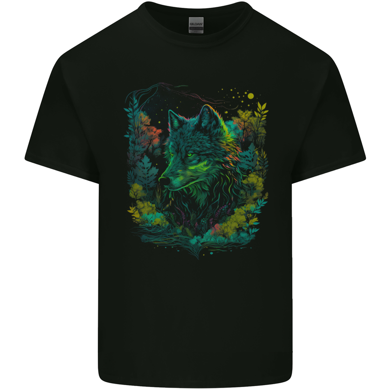 A Fantasy Wolf in the Forest Kids T-Shirt Childrens Black