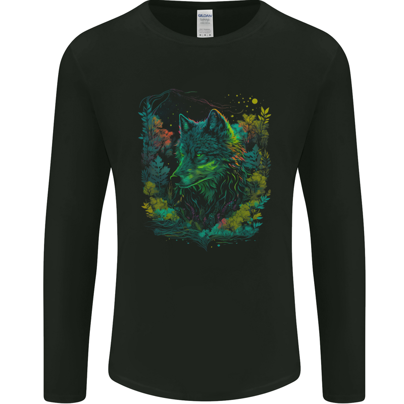 A Fantasy Wolf in the Forest Mens Long Sleeve T-Shirt Black