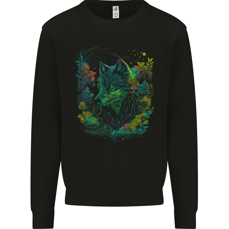 A Fantasy Wolf in the Forest Mens Sweatshirt Jumper Black