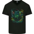 A Fantasy Wolf in the Forest Mens V-Neck Cotton T-Shirt Black