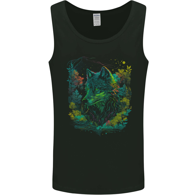 A Fantasy Wolf in the Forest Mens Vest Tank Top Black