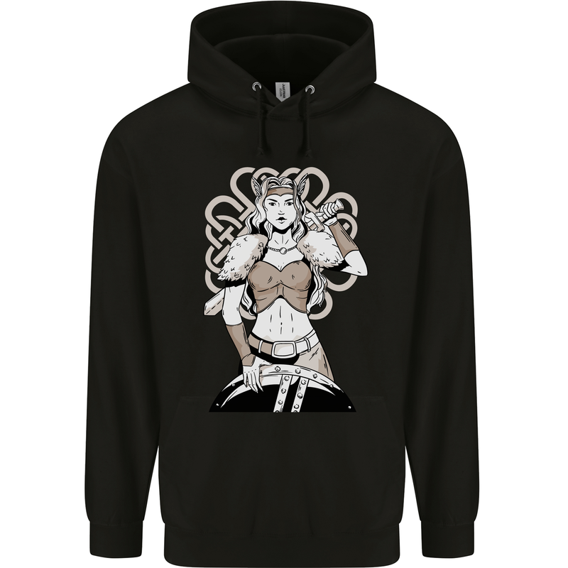 A Female Viking Shield Maiden Warrior Childrens Kids Hoodie Black