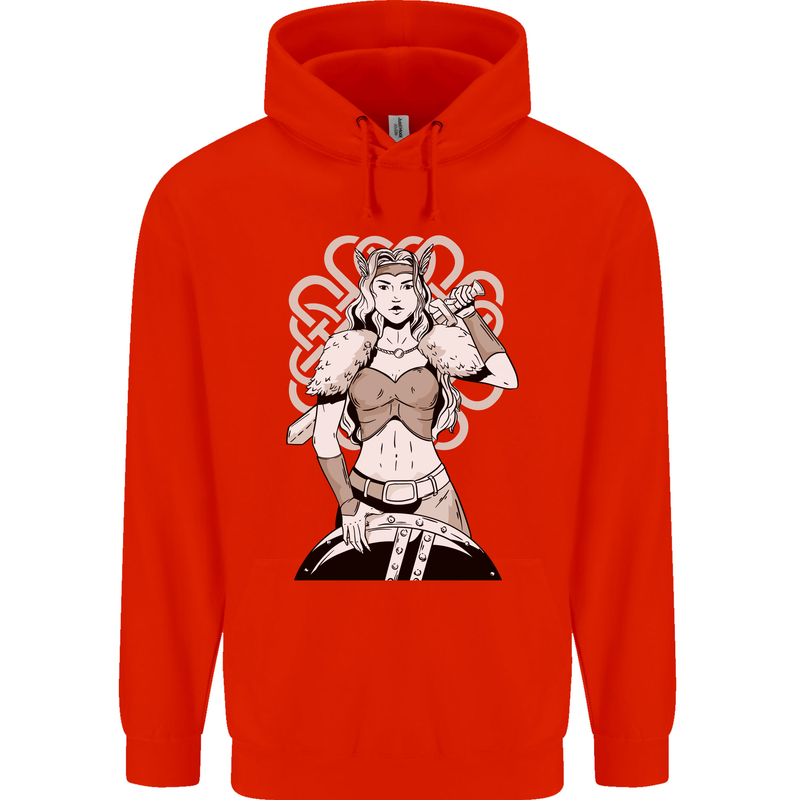 A Female Viking Shield Maiden Warrior Childrens Kids Hoodie Bright Red
