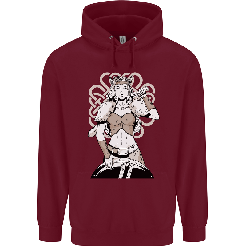 A Female Viking Shield Maiden Warrior Childrens Kids Hoodie Maroon