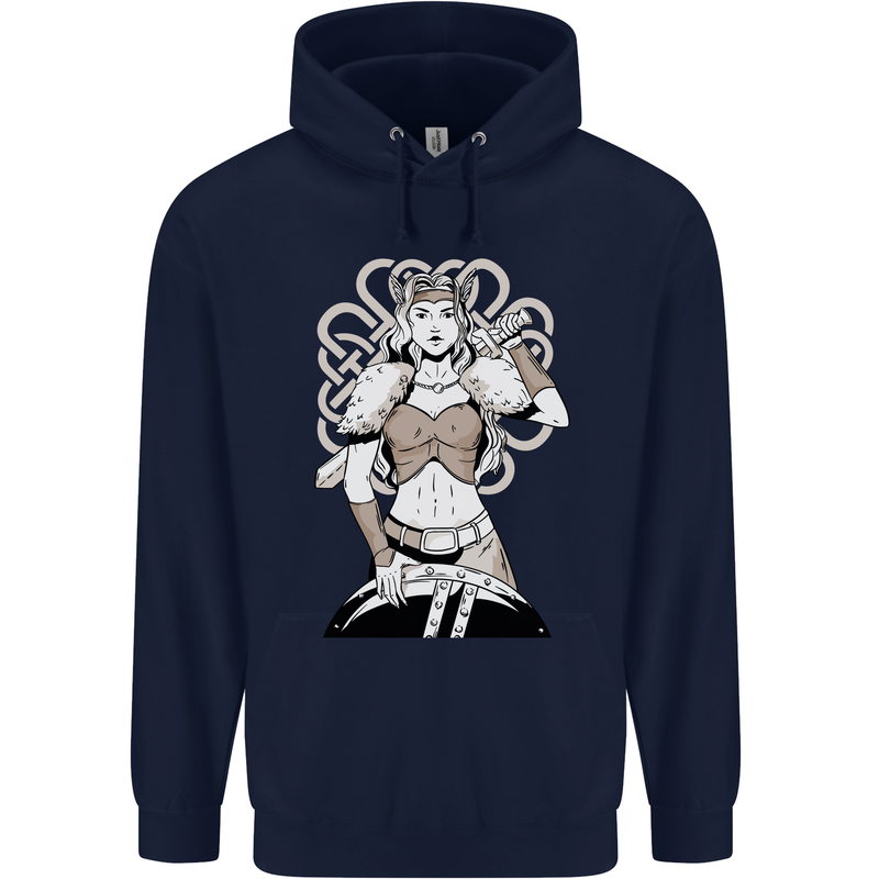 A Female Viking Shield Maiden Warrior Childrens Kids Hoodie Navy Blue