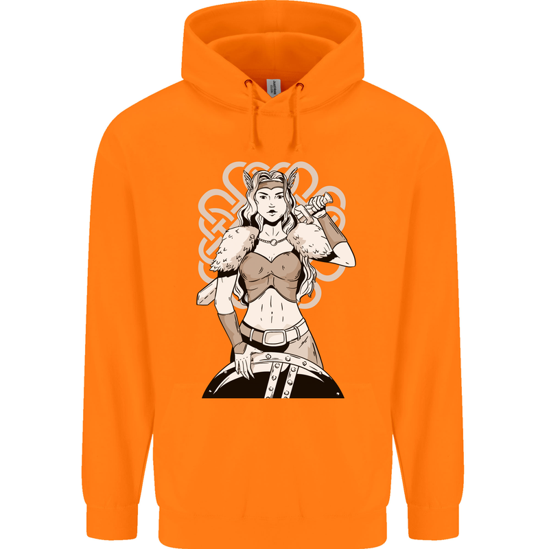 A Female Viking Shield Maiden Warrior Childrens Kids Hoodie Orange