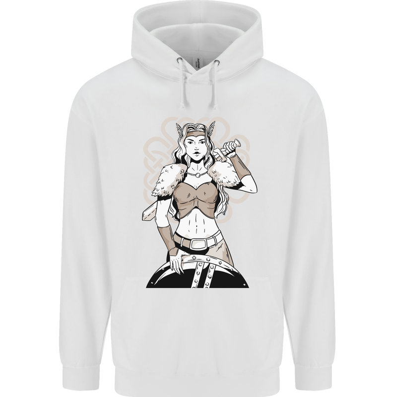 A Female Viking Shield Maiden Warrior Childrens Kids Hoodie White