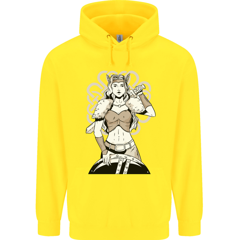 A Female Viking Shield Maiden Warrior Childrens Kids Hoodie Yellow