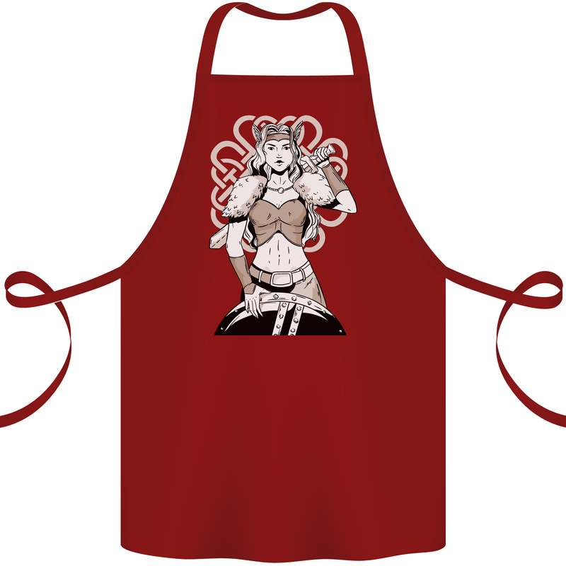 A Female Viking Shield Maiden Warrior Cotton Apron 100% Organic Maroon