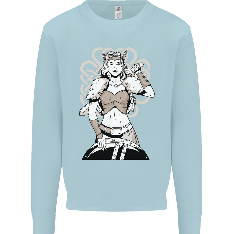 A Female Viking Shield Maiden Warrior Kids Sweatshirt Jumper Light Blue