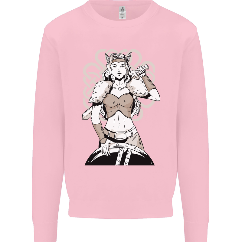 A Female Viking Shield Maiden Warrior Kids Sweatshirt Jumper Light Pink
