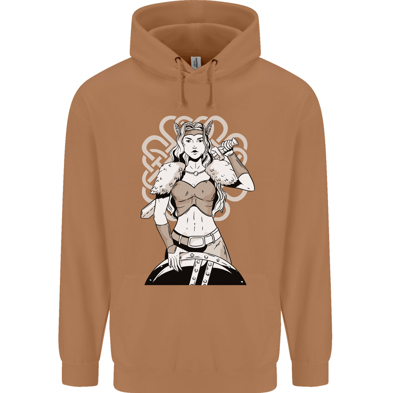 A Female Viking Shield Maiden Warrior Mens 80% Cotton Hoodie Caramel Latte