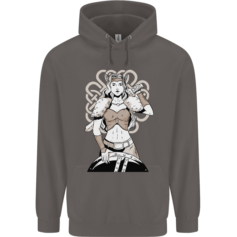 A Female Viking Shield Maiden Warrior Mens 80% Cotton Hoodie Charcoal
