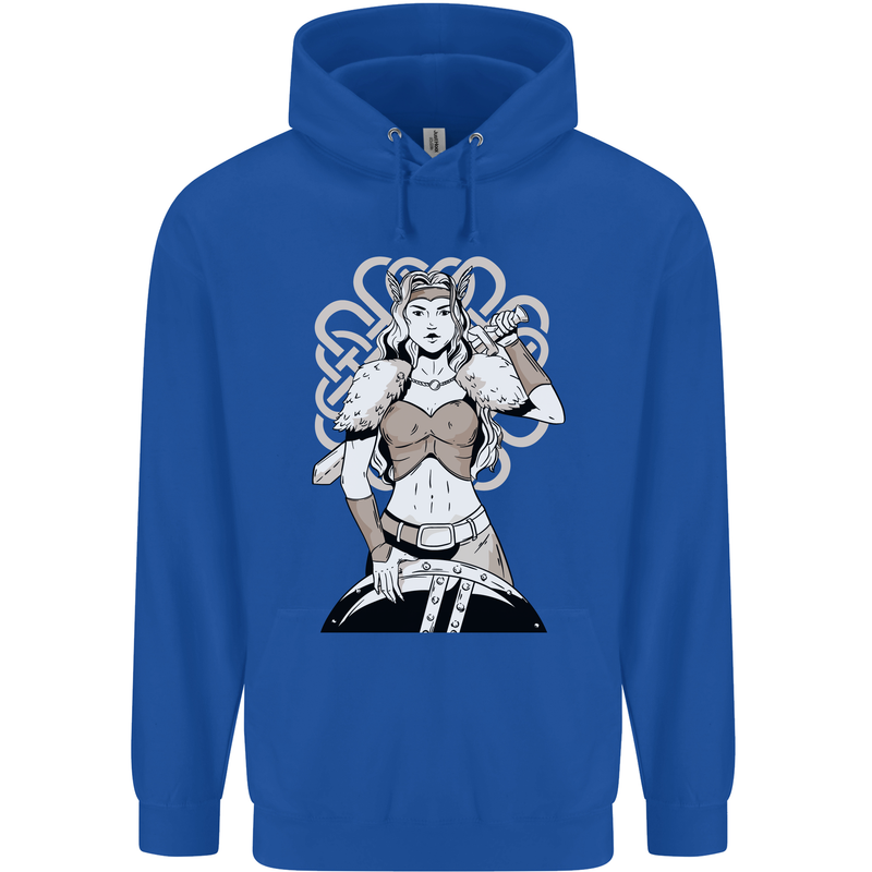 A Female Viking Shield Maiden Warrior Mens 80% Cotton Hoodie Royal Blue