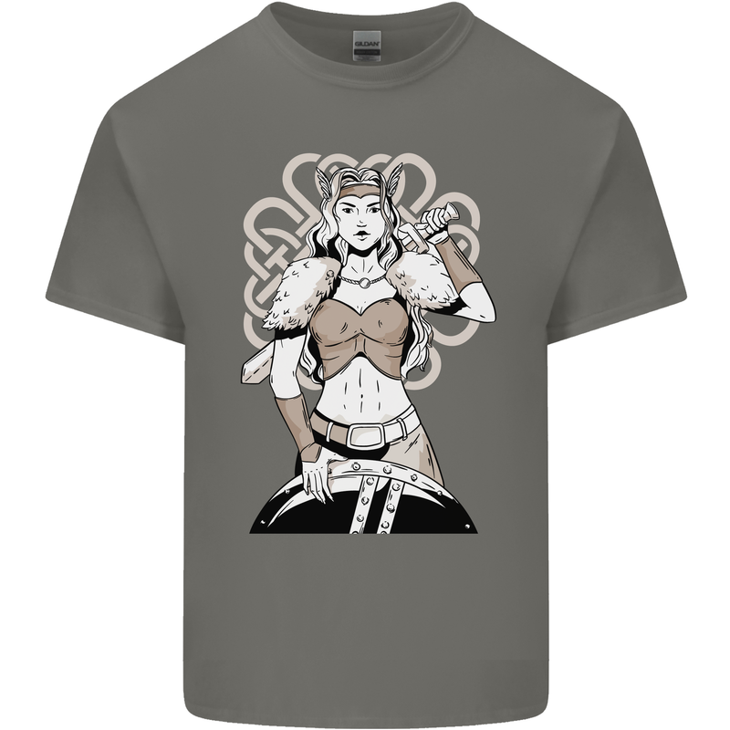 A Female Viking Shield Maiden Warrior Mens Cotton T-Shirt Tee Top Charcoal