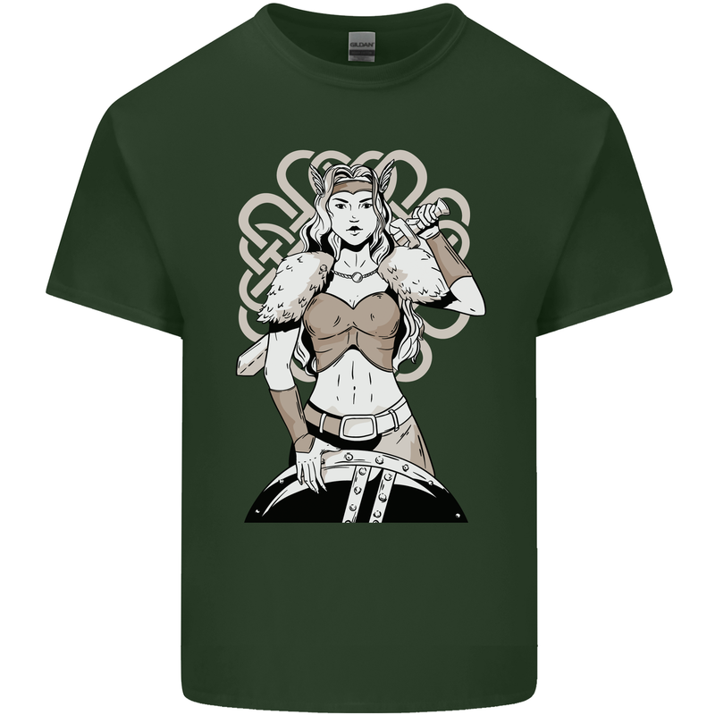 A Female Viking Shield Maiden Warrior Mens Cotton T-Shirt Tee Top Forest Green