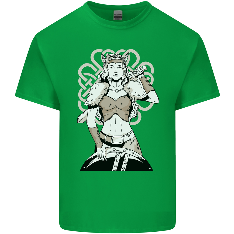 A Female Viking Shield Maiden Warrior Mens Cotton T-Shirt Tee Top Irish Green