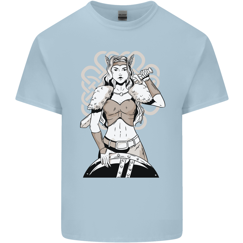 A Female Viking Shield Maiden Warrior Mens Cotton T-Shirt Tee Top Light Blue