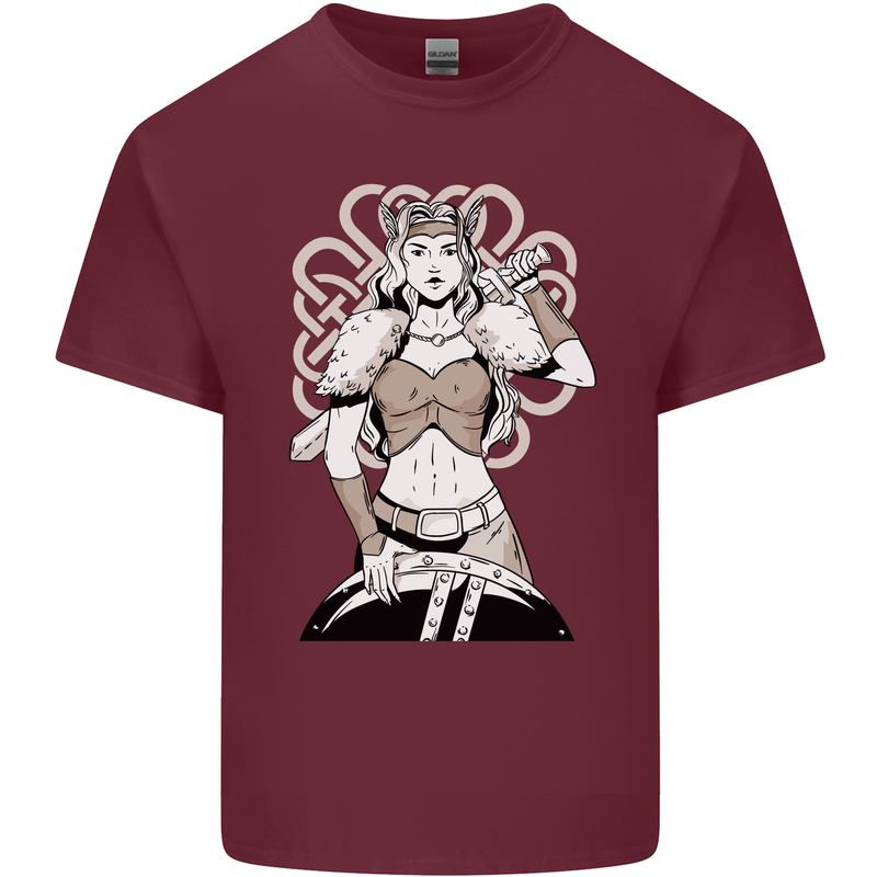 A Female Viking Shield Maiden Warrior Mens Cotton T-Shirt Tee Top Maroon