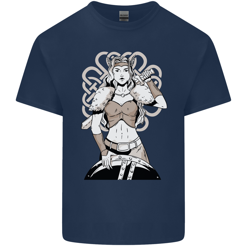 A Female Viking Shield Maiden Warrior Mens Cotton T-Shirt Tee Top Navy Blue