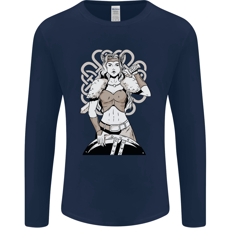 A Female Viking Shield Maiden Warrior Mens Long Sleeve T-Shirt Navy Blue