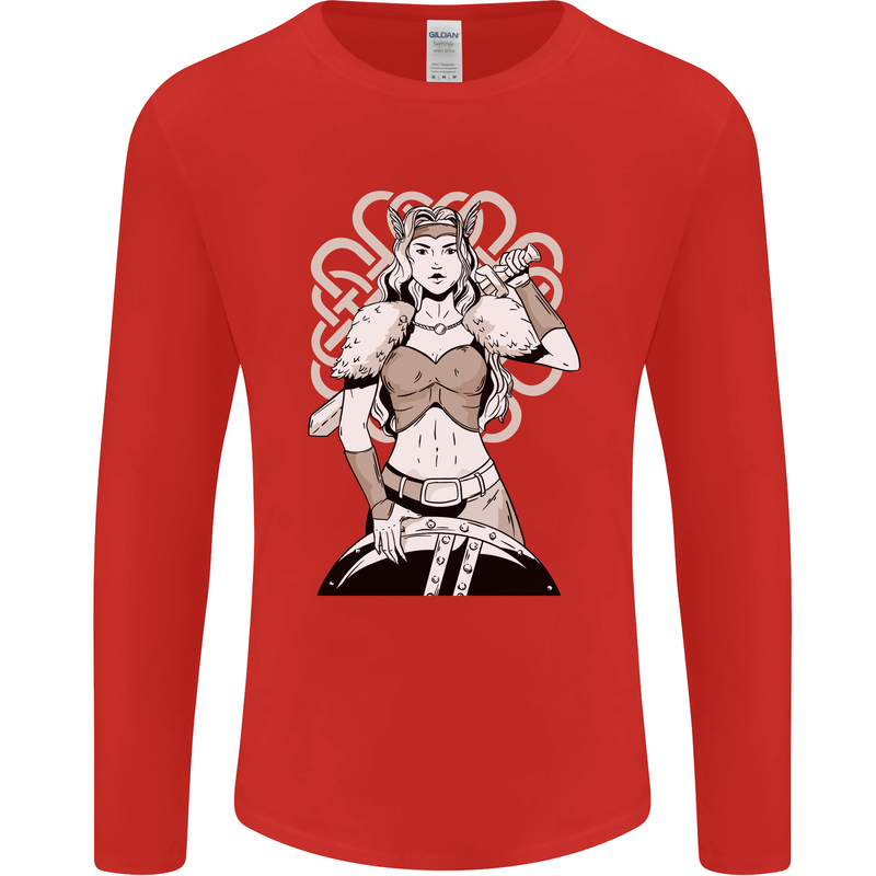 A Female Viking Shield Maiden Warrior Mens Long Sleeve T-Shirt Red