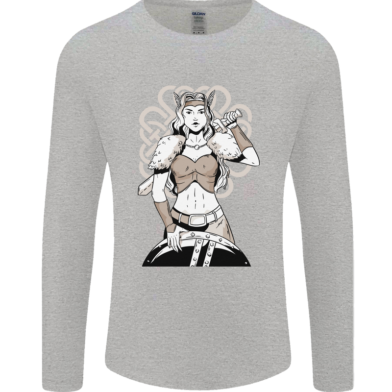A Female Viking Shield Maiden Warrior Mens Long Sleeve T-Shirt Sports Grey