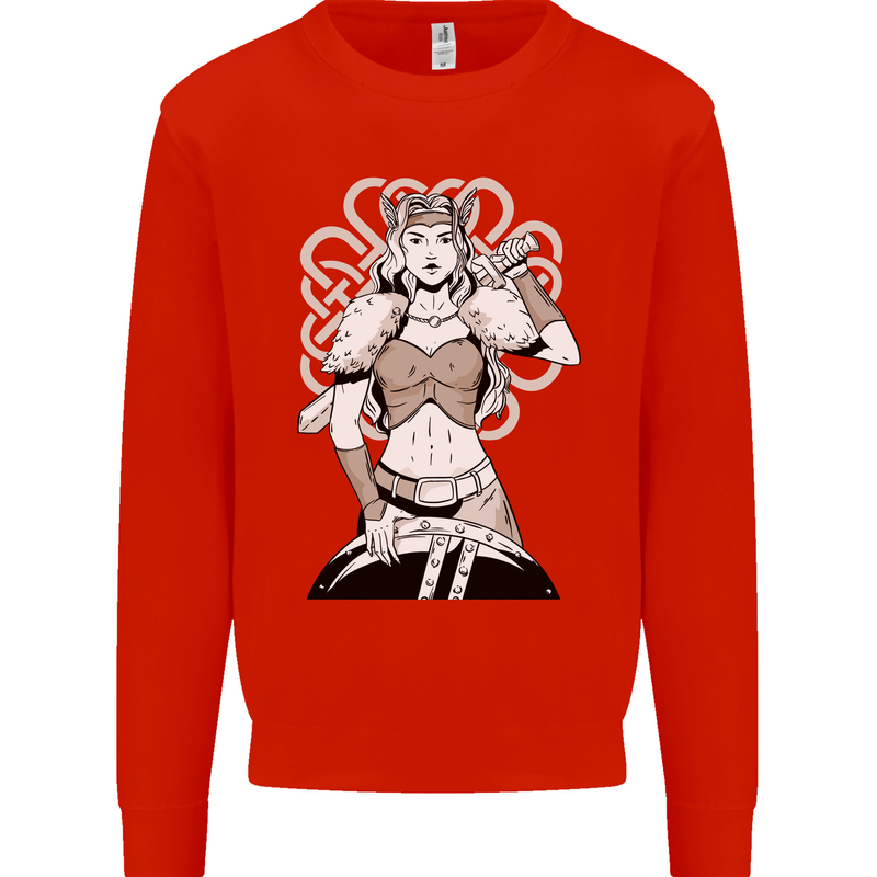 A Female Viking Shield Maiden Warrior Mens Sweatshirt Jumper Bright Red