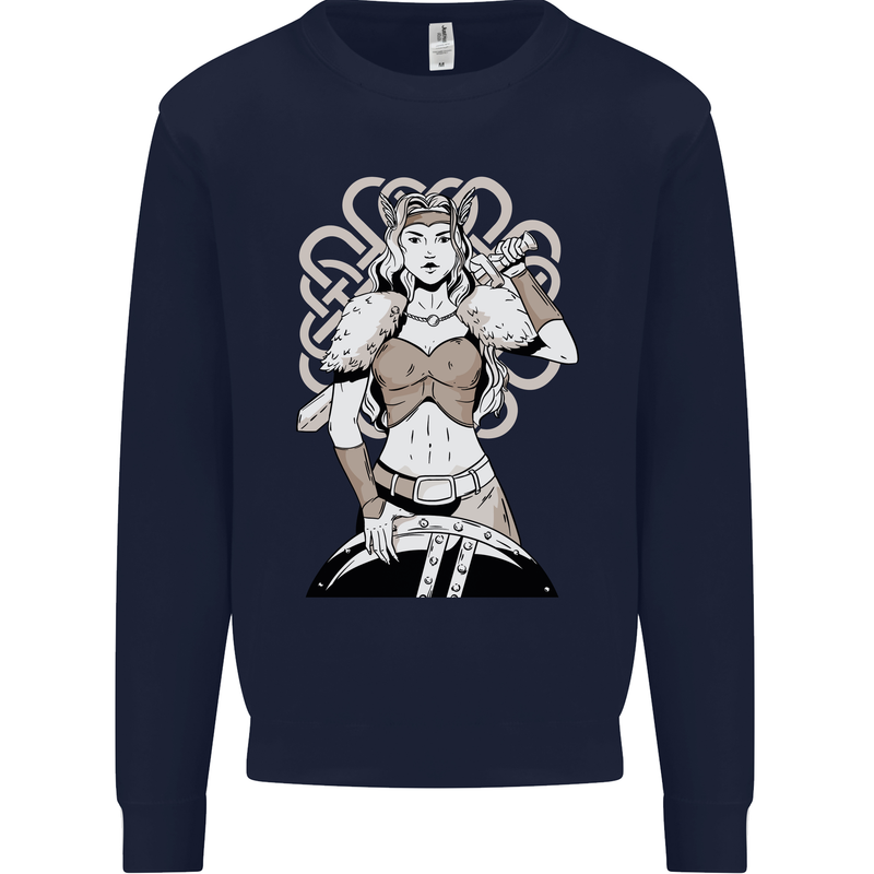 A Female Viking Shield Maiden Warrior Mens Sweatshirt Jumper Navy Blue