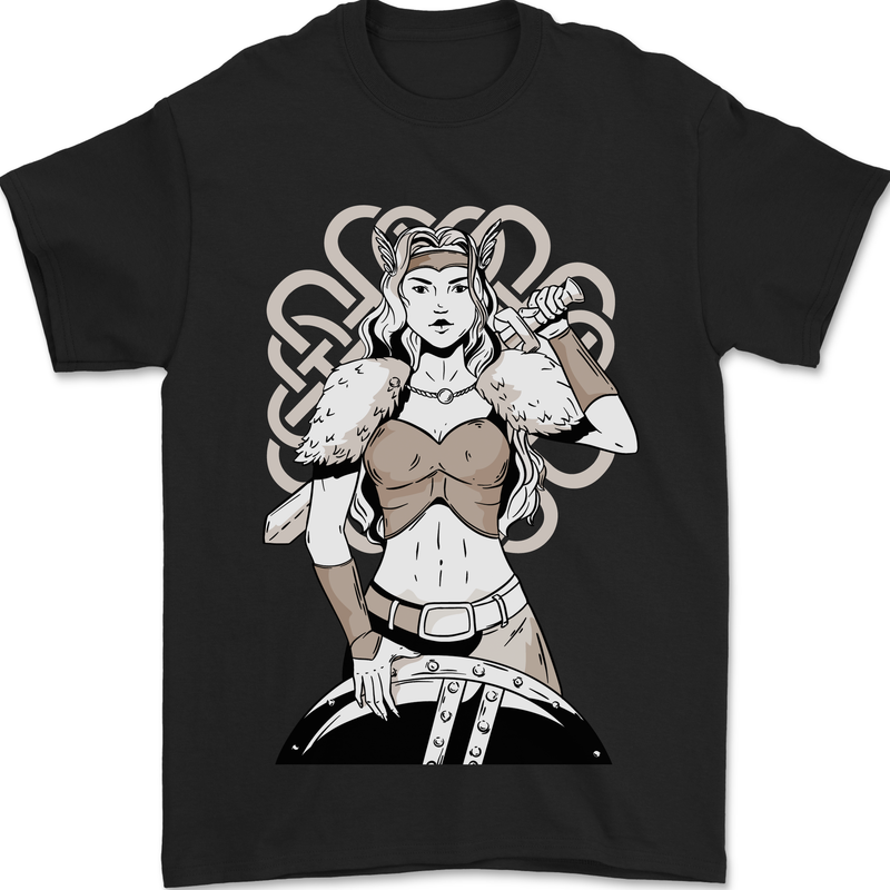 A Female Viking Shield Maiden Warrior Mens T-Shirt 100% Cotton Black