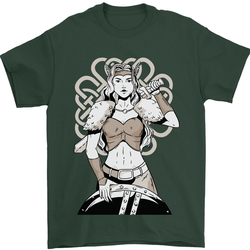 A Female Viking Shield Maiden Warrior Mens T-Shirt 100% Cotton Forest Green