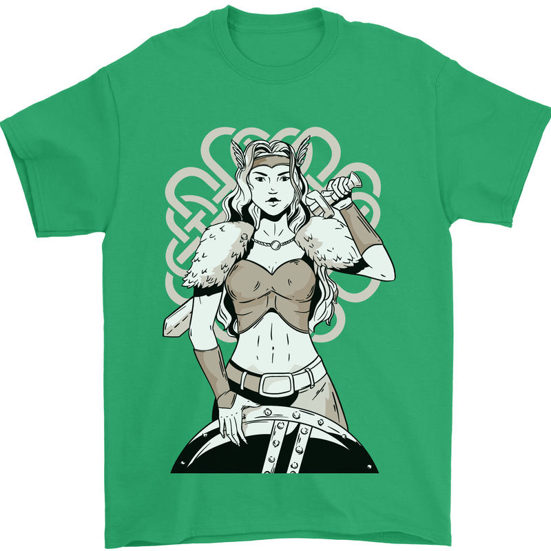 A Female Viking Shield Maiden Warrior Mens T-Shirt 100% Cotton Irish Green