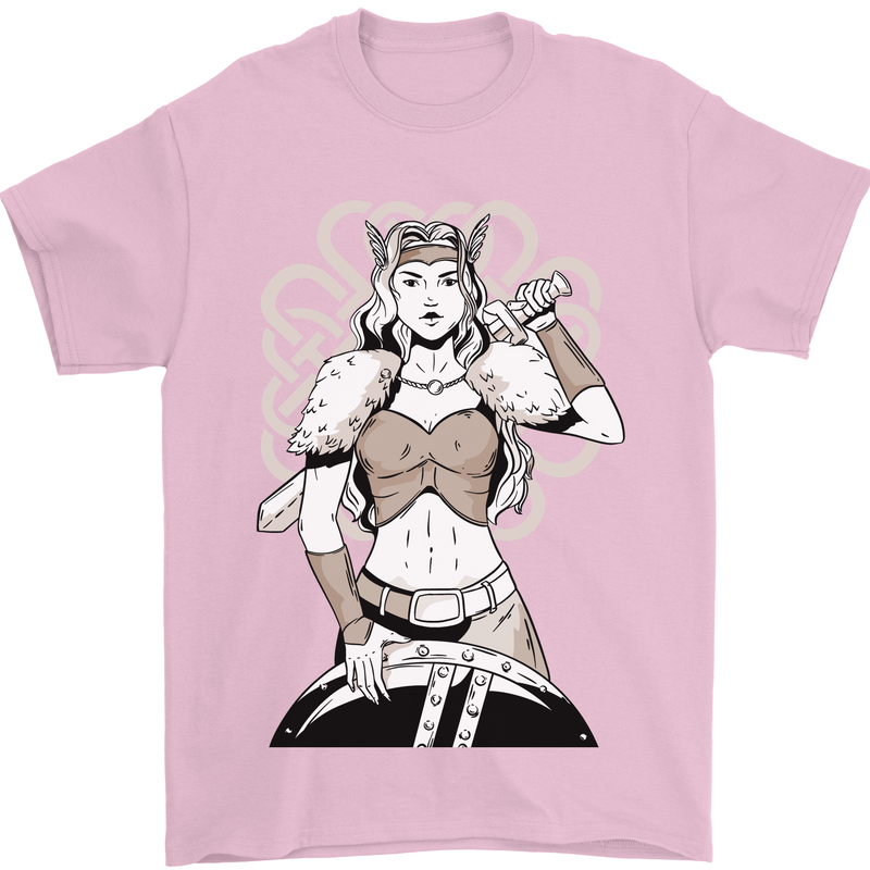A Female Viking Shield Maiden Warrior Mens T-Shirt 100% Cotton Light Pink